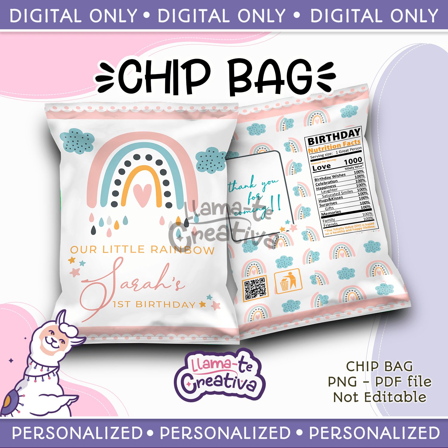 RAINBOW CHIP BAG PORTADA Boho Rainbow Chip Bag, Personalized, not editable - Image 1