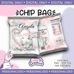 Girl elephant Baby Shower Chip Bag, Personalized, Not editable