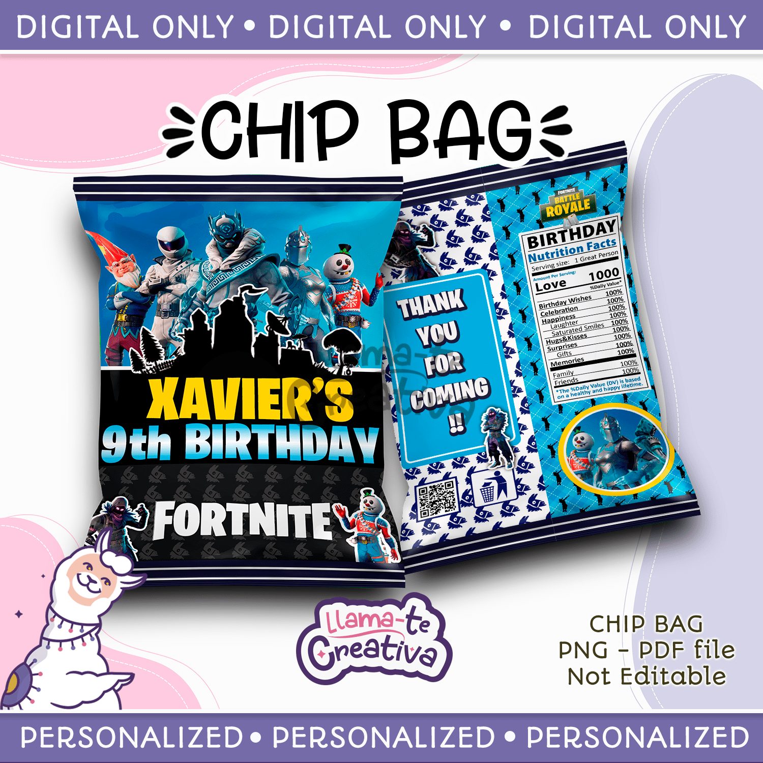 FORTNITE PORTADA Fortnite, Battle Royale Chip Bag, Personalized, Not editable - Image 1