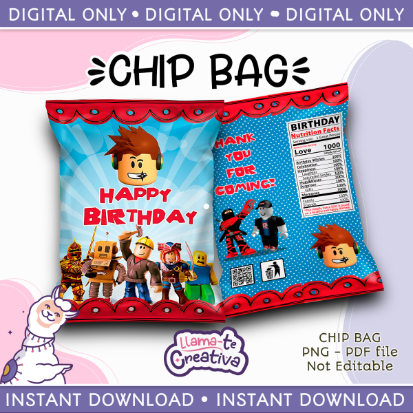 Roblox Chip Bag, Instant Download, not editable - Imagen 1
