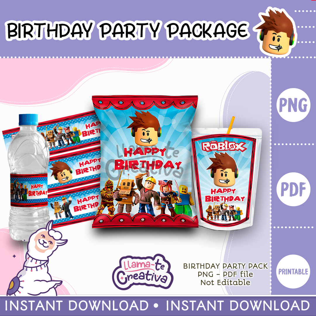 PUBLICIDAD Roblox Party Pack, Roblox Chip Bag, Bottle label and juice pouch bag label, instant download, not editable - Image 1