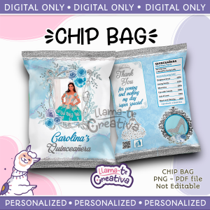 Quinceañera Chip Bag, Personalized w photo, Not editable