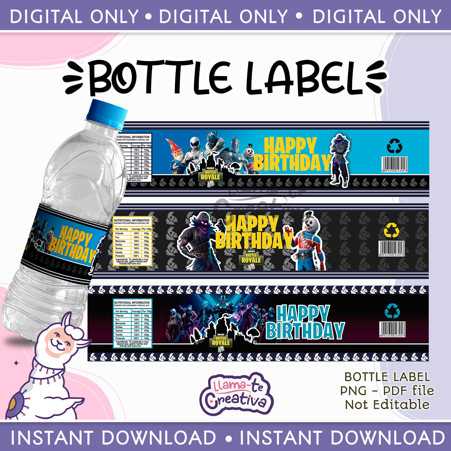 fortnite-battle-royale-bottle-label-instant-download-not-editable-ll-mate-creativa for Free Printable Fortnite Water Bottle Labels Fortnite, Battle Royale bottle label, instant download, not editable - LlámaTe Creativa for Free Printable Fortnite Water Bottle Labels