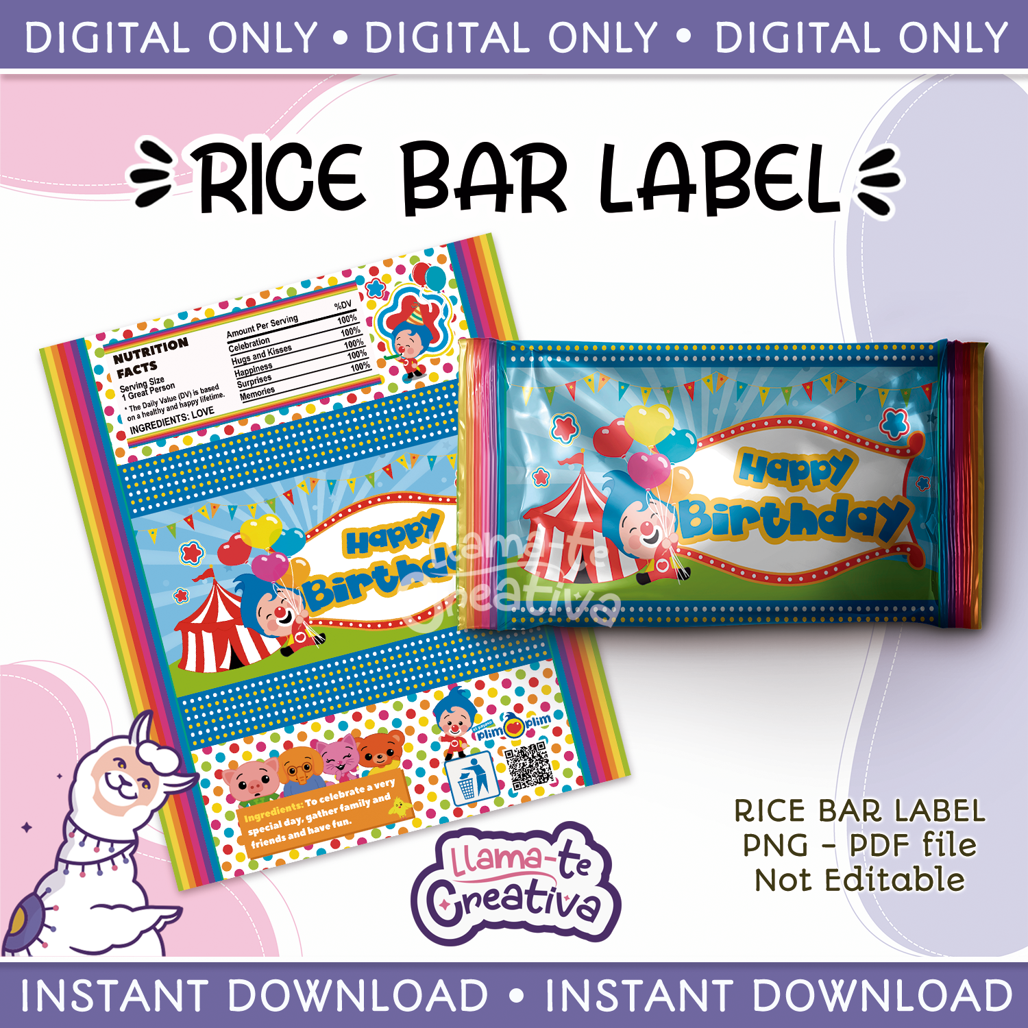 PORTADA Plim Plim Rice Bar Label Digital Printable, Instant Download, not editable - Image 1