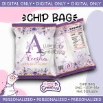 Lavender and gold Floral Chip Bag, Personalized, not editable