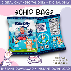 Bluey Chip Bag, Personalized w photo, not editable