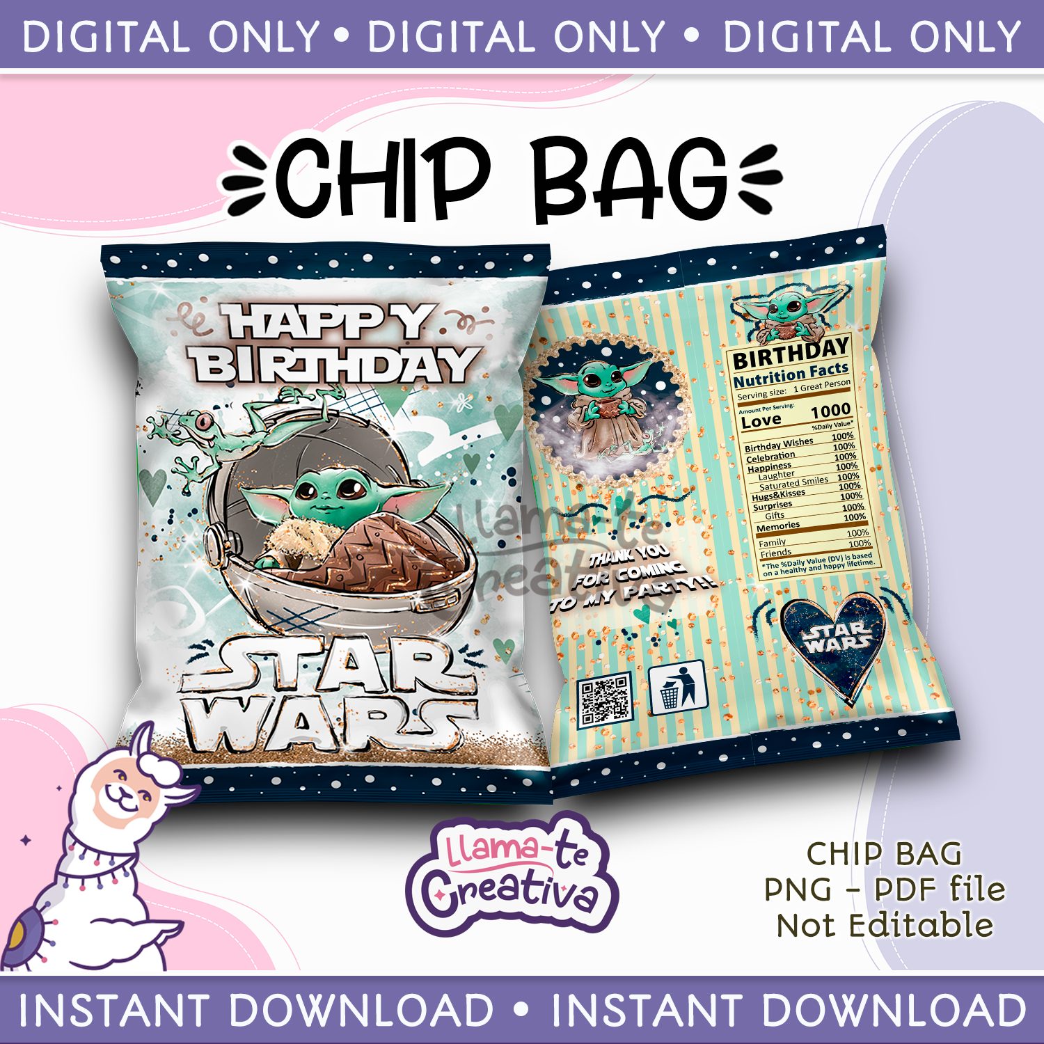 BABY YODA PUBLICIDAD MOD1 Baby Yoda Model 01 Chip Bag, Instant Download, not editable - Image 1
