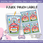 Circus juice pouch bag label, Capri sun, Personalized, not editable