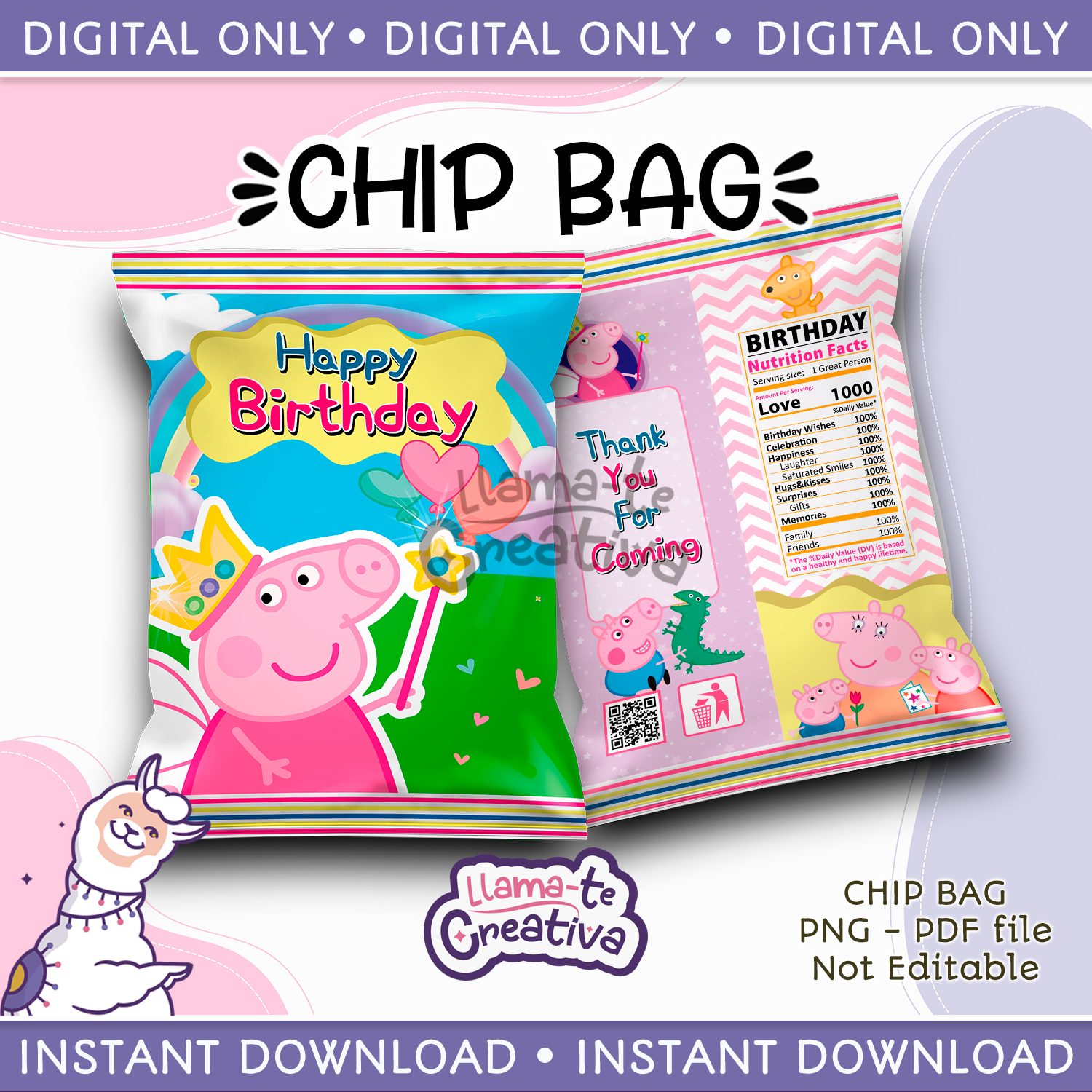 PORTADA PEPPA 2 Peppa Pig Model 02 Chip Bag, Instant Download, not editable - Image 1