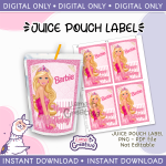 Barbie Model 01 juice pouch bag label, Capri sun,  Instant Download, not editable