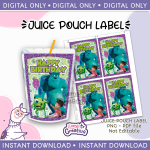 Monster Inc juice pouch bag label, Capri sun,  Instant Download, not editable