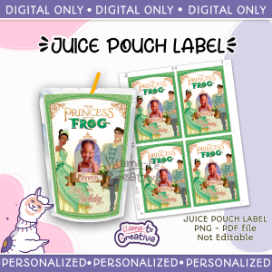 The Princess and the Frog, Tiana juice pouch bag label, Capri sun,  Personalized w photo, not editable