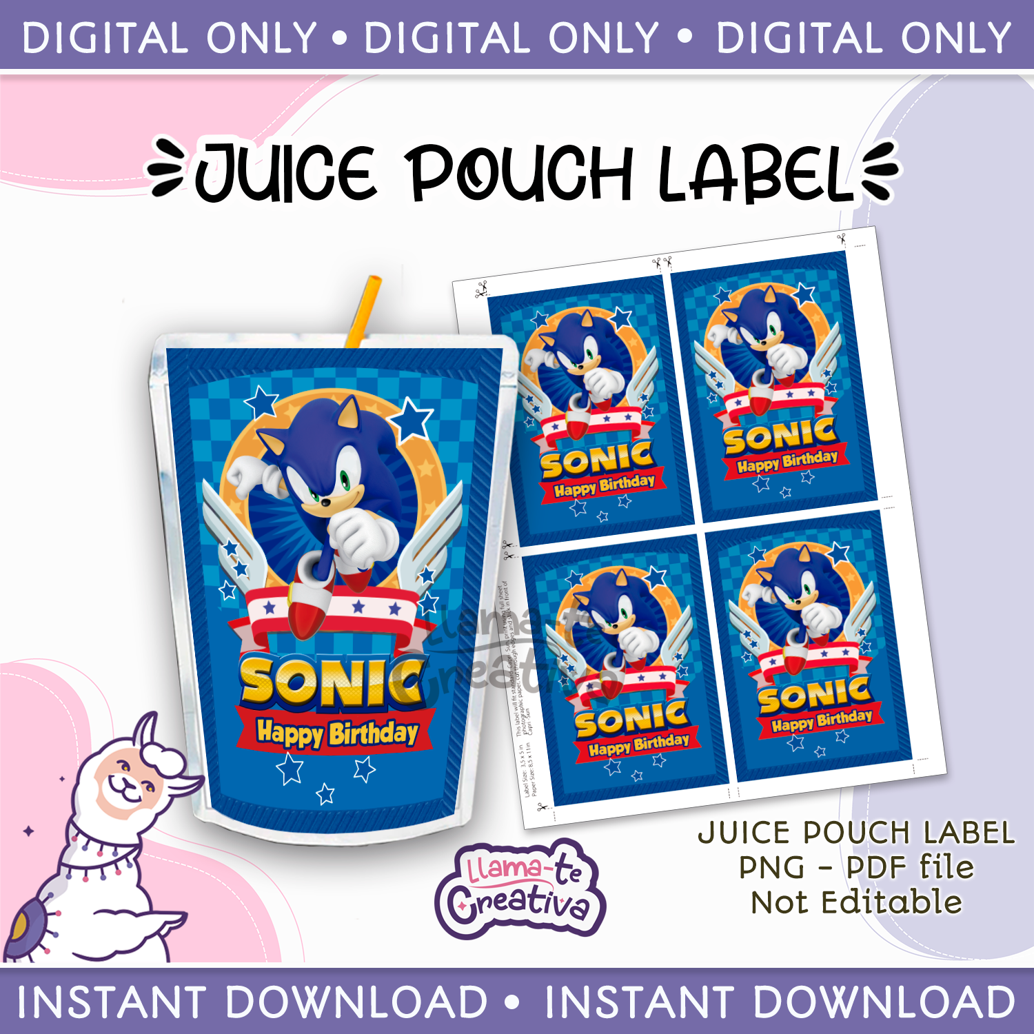 SONIC PORTADA Sonic juice pouch bag label, Capri sun, Instant Download, not editable - Image 1