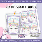 Unicorn juice pouch bag label, Capri sun,  Instant Download, not editable