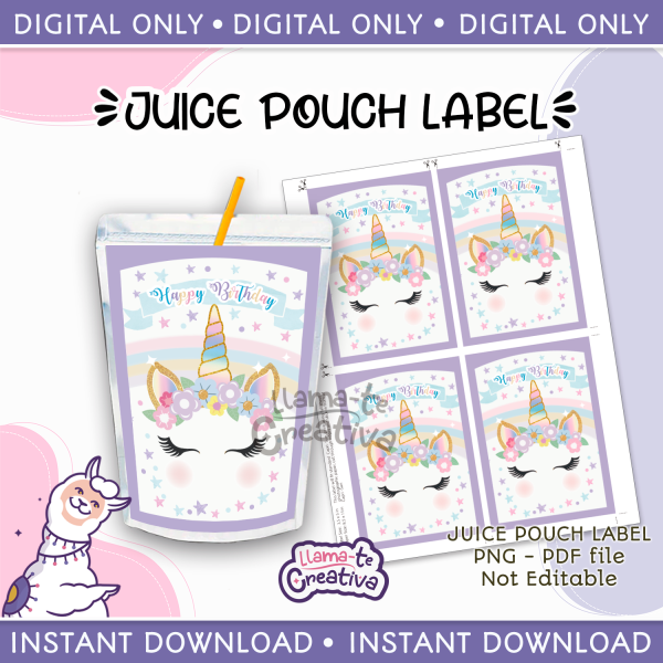 Unicorn juice pouch bag label, Capri sun,  Instant Download, not editable - Imagen 1