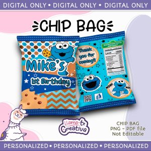 Cookie Monster, Blue Monster Chip Bag, Personalized, Not editable