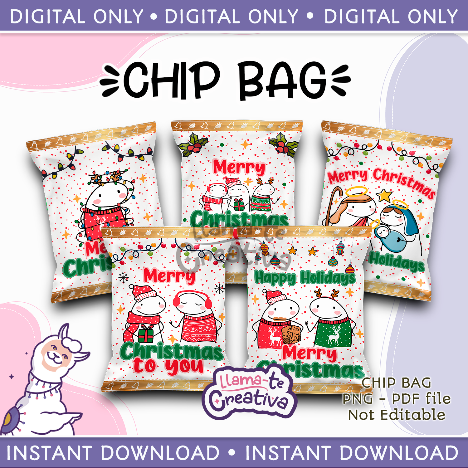PUBLICIDAD6 Merry Christmas Flork Pack Chip Bag, Instant Download, not editable - Image 1