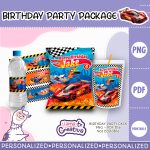 Hot Wheels Party Pack, Chip Bag, Bottle label and juice pouch bag label, personalized, not editable