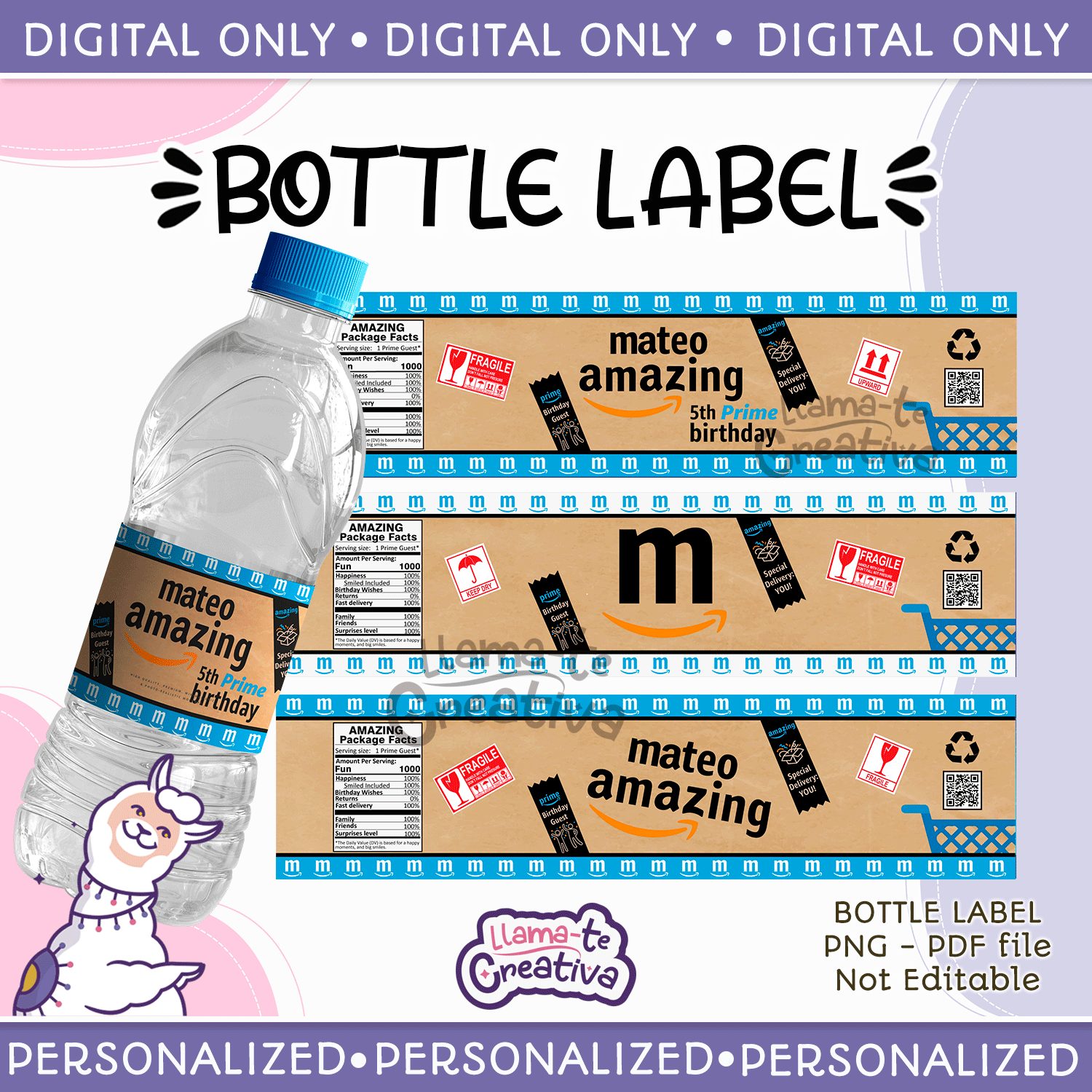 AMAZON Amazon bottle label, Digital printable, Personalized, not editable - Image 1