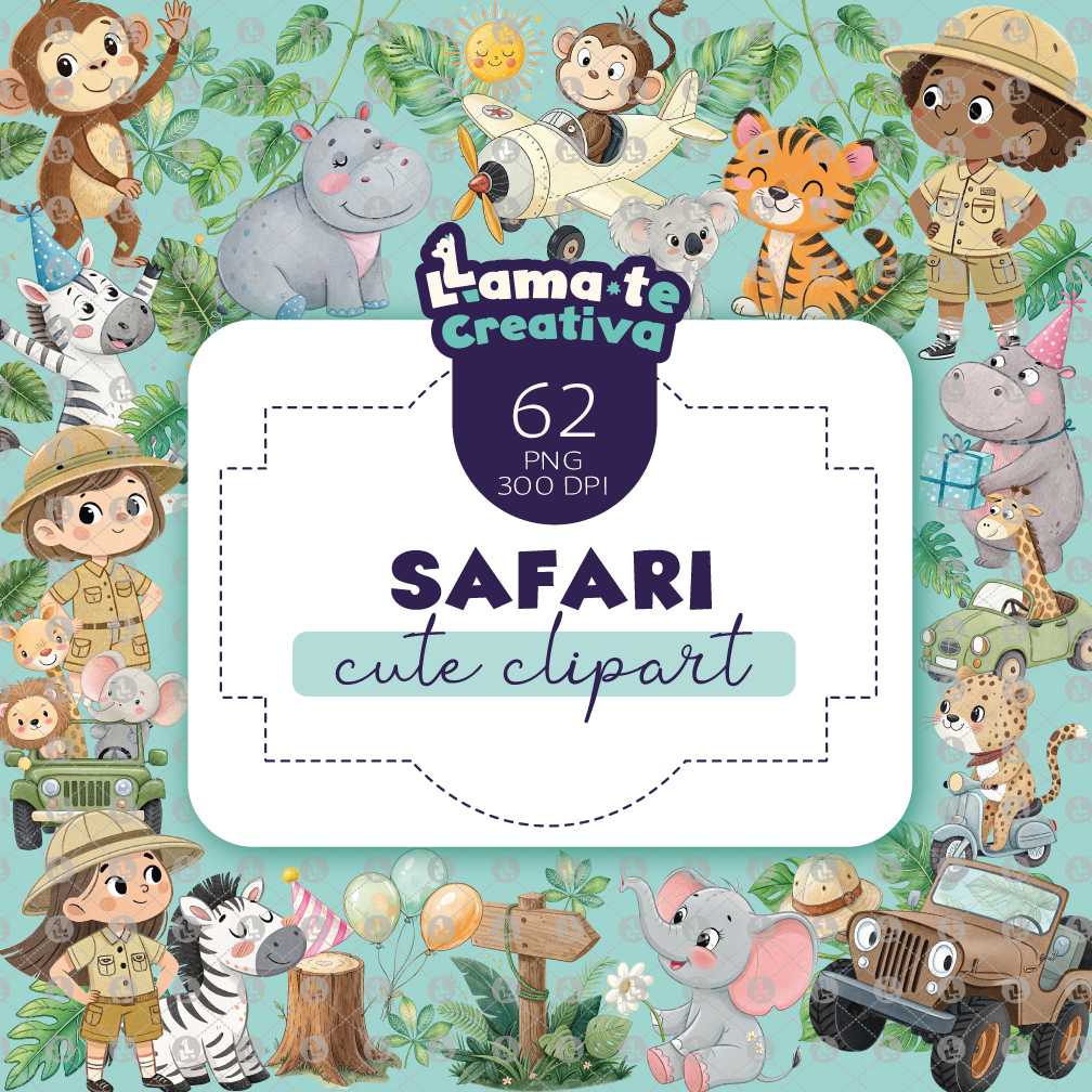 1 Safari Animals Clipart Bundle | Printable Party Clipart - Image 1