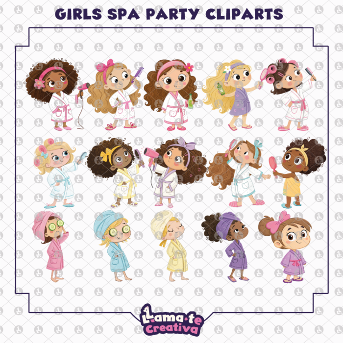 Girls Spa Party Clipart Bundle | Printable Party Clipart - Image 2