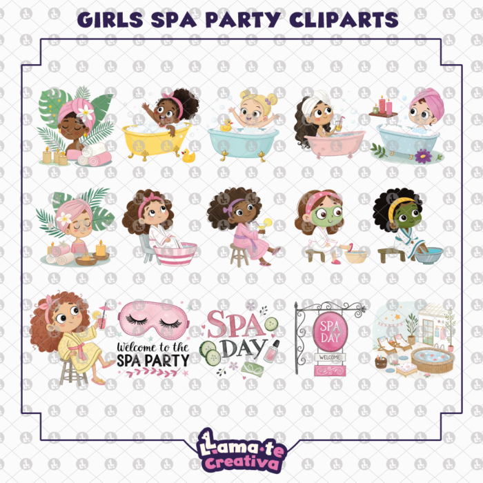 Girls Spa Party Clipart Bundle | Printable Party Clipart - Image 3