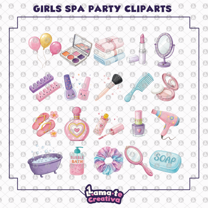 Girls Spa Party Clipart Bundle | Printable Party Clipart - Image 4