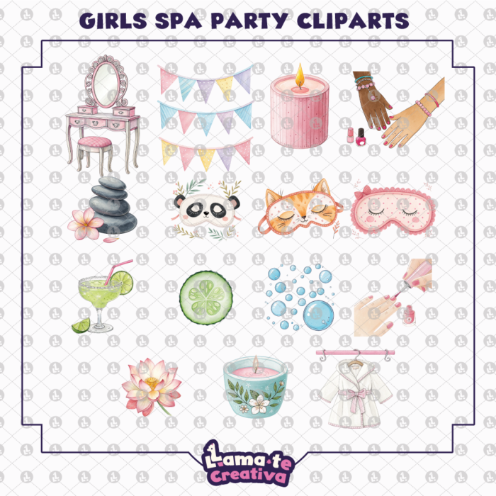 Girls Spa Party Clipart Bundle | Printable Party Clipart - Image 5