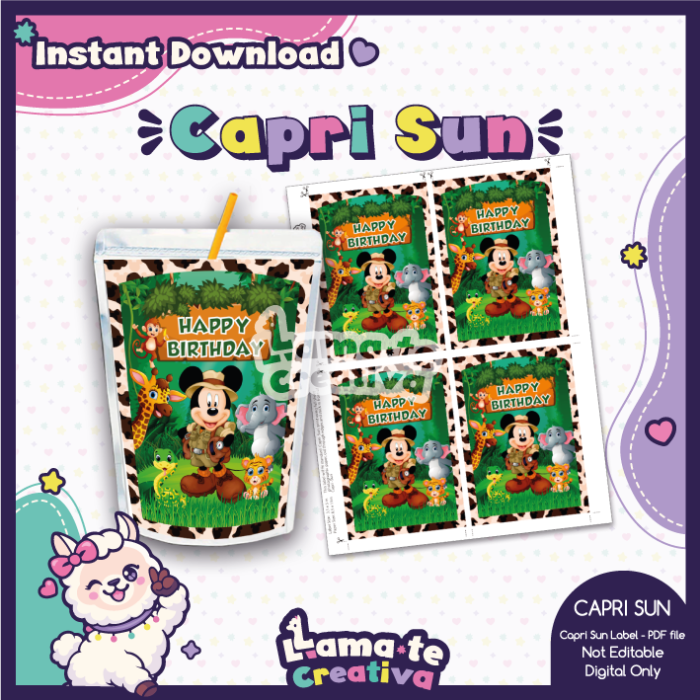 Mickey Safari Party Pack | Chip Bag, Bottle Label & Juice Pouch - Image 3