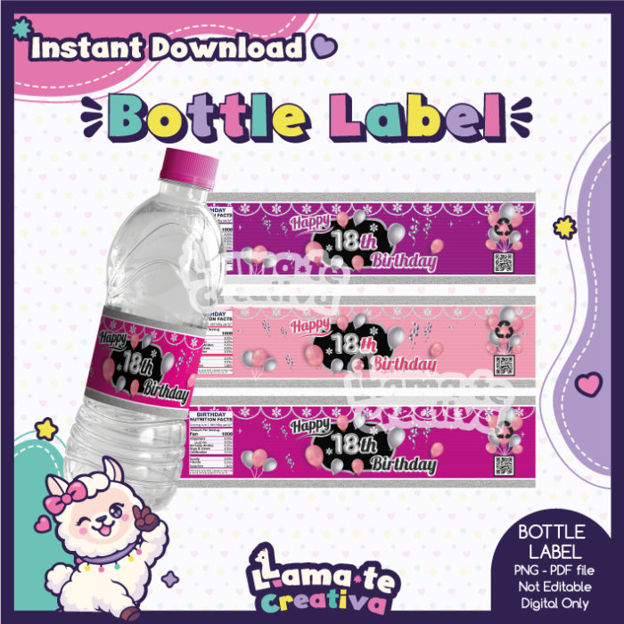 Happy 18th Birthday Party Pack | Chip Bag, Bottle Label & Juice Pouch | Instant Download - Image 4