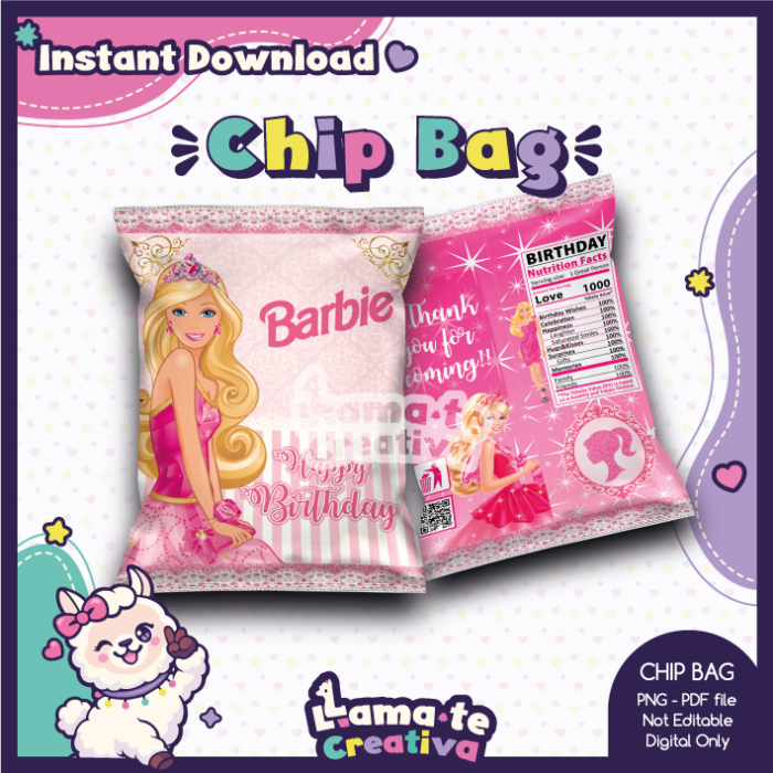 Barbie Party Pack | Chip Bag, Bottle Label & Juice Pouch - Image 2