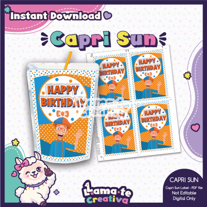 Blippi Party Pack | Chip Bag, Bottle Label & Juice Pouch - Image 3