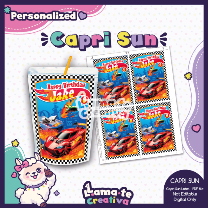 Hot Wheels Party Pack | Chip Bag, Bottle Label & Juice Pouch | Personalized - Image 3