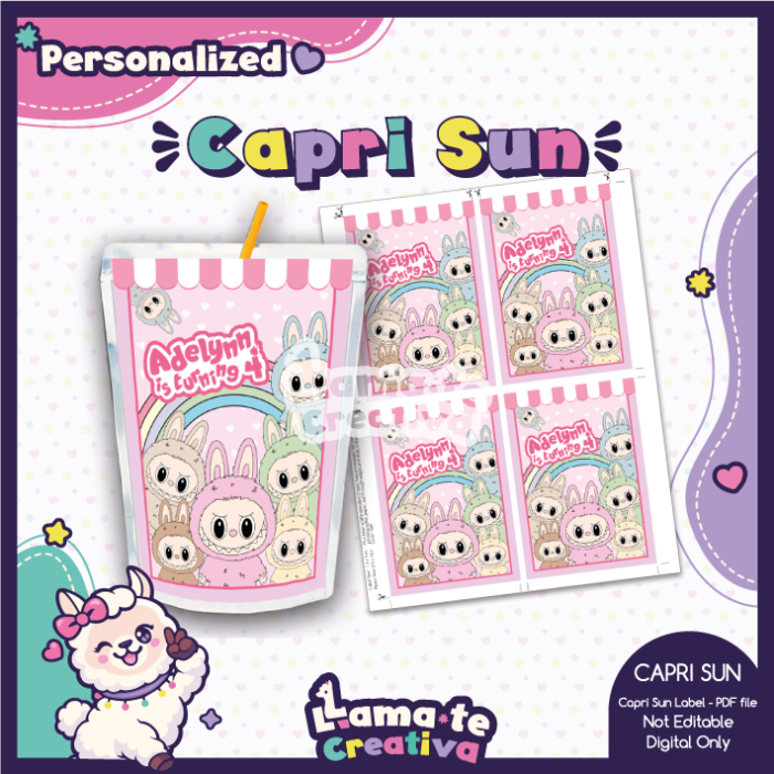 Labubu Party Pack | Chip Bag, Bottle Label & Juice Pouch | Personalized - Image 3