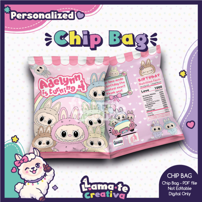 Labubu Party Pack | Chip Bag, Bottle Label & Juice Pouch | Personalized - Image 2