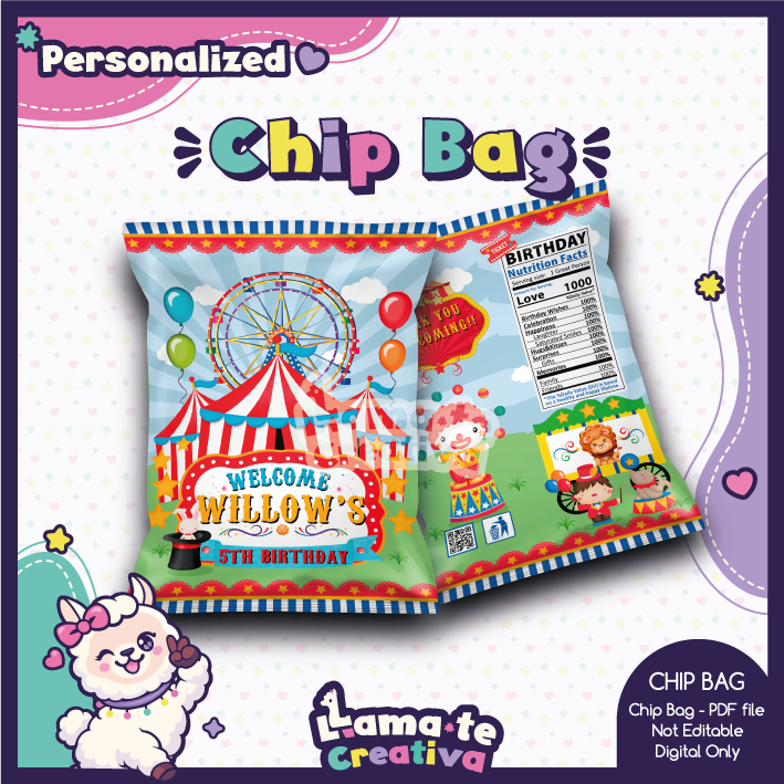 PORTADA-CIRCO Circus & Carnival Chip Bag | Personalized Birthday Party Favor - Image 1
