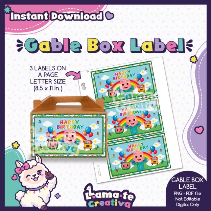 Cocomelon Gable Box Label | Printable Birthday Party Favor - Image 2