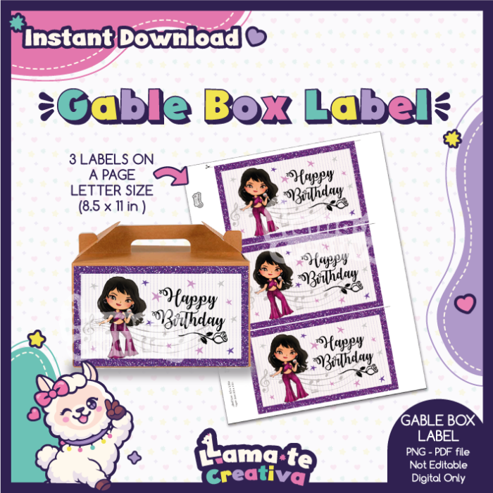 Selena Quintanilla Gable Box Label | Printable Birthday Party Favor - Image 2
