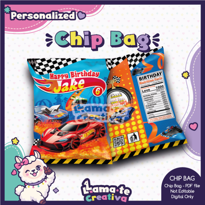 Hot Wheels Party Pack | Chip Bag, Bottle Label & Juice Pouch | Personalized - Image 2
