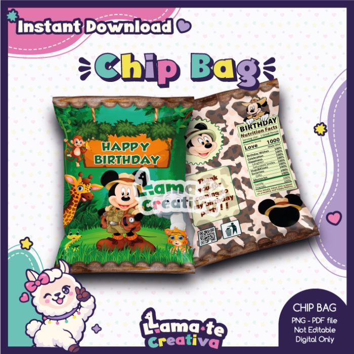 Mickey Safari Party Pack | Chip Bag, Bottle Label & Juice Pouch - Image 2