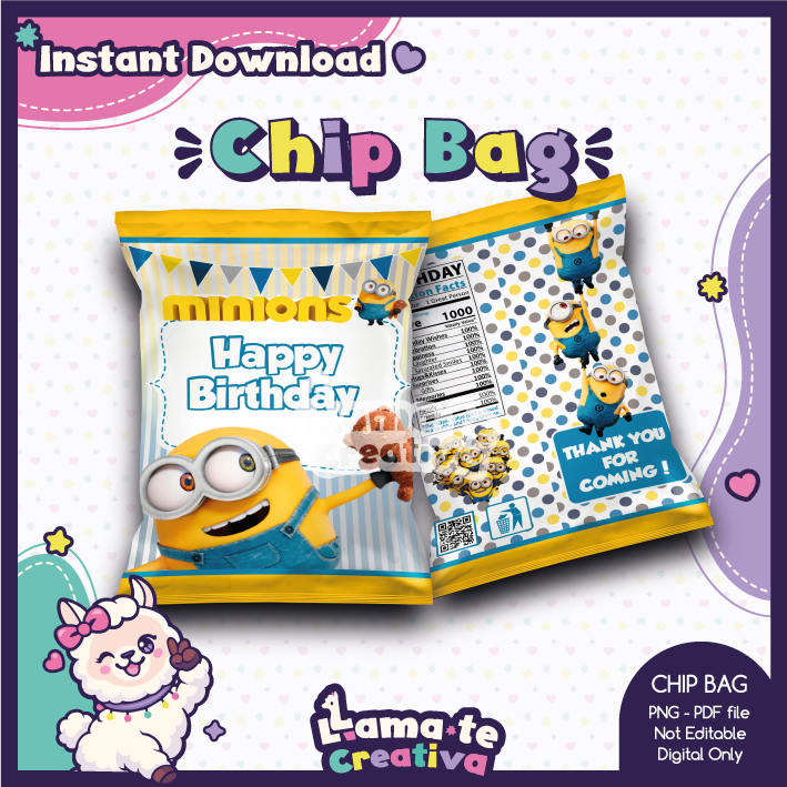 PORTADA-MINIONS-CHIP-BAG Minions Chip Bag | Printable Birthday Party Favor - Image 1
