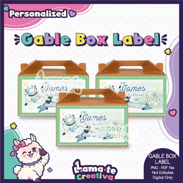 PORTADA-OUTER-SPACE-GABLE-BOX1 Outer Space Astronaut Gable Box Label | Personalized Birthday Party Favor - Image 1