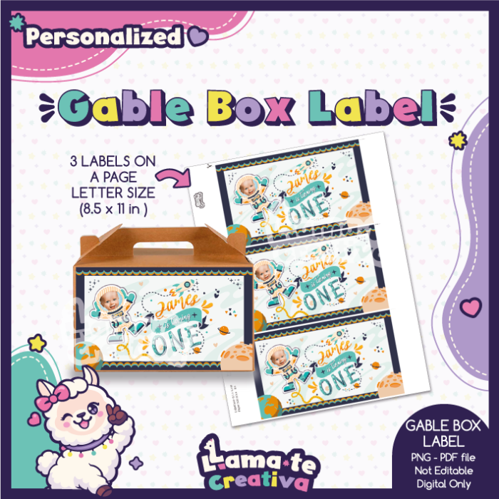 Outer Space Astronaut Gable Box Label | Personalized with Photo | Birthday Party Favor - Image 2