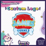 Paw Patrol Watercolor Custom Logo Model 02 | Personalized Birthday Party