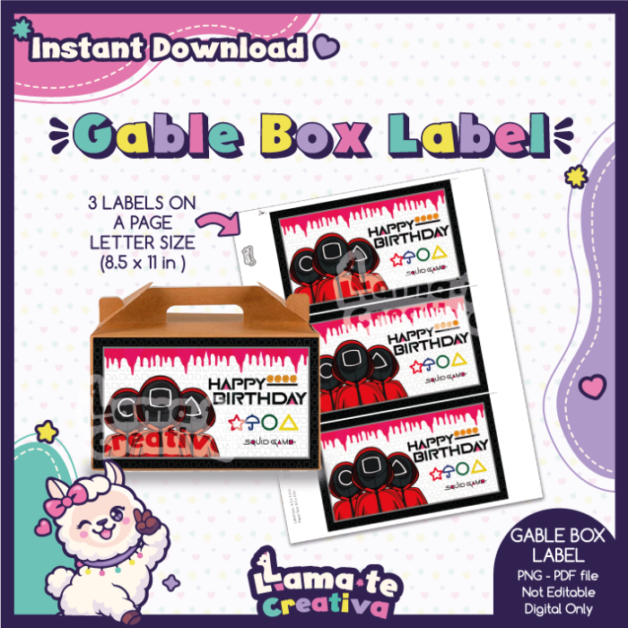Squid Game Gable Box Label | Printable Birthday Party Favor - Image 2