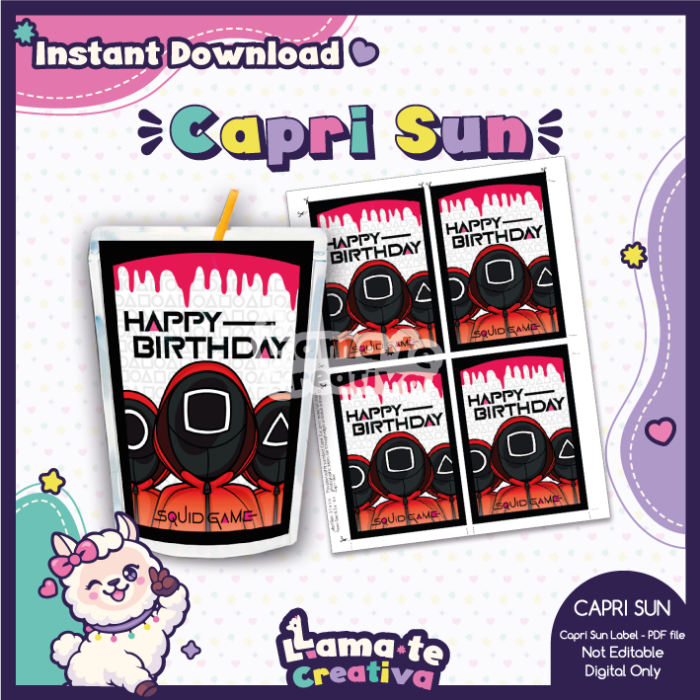 Squid Game Party Pack | Chip Bag, Bottle Label & Juice Pouch - Image 3