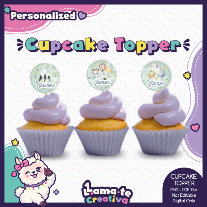 Outer Space Astronaut Cupcake Toppers | Personalized Birthday Party Favor - Image 2