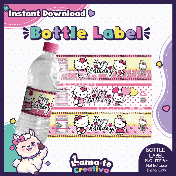 PORTADA-HELLOO-KITTY-BOTTLE Hello Kitty Bottle Label | Printable Birthday Party Favor - Image 1