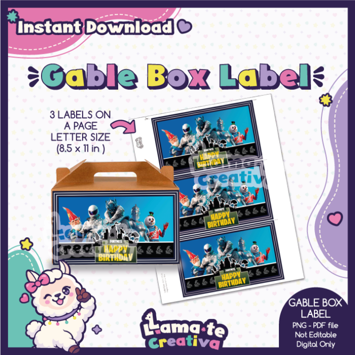 Fortnite Gable Box Label | Printable Birthday Party Favor | Instant Download - Image 2