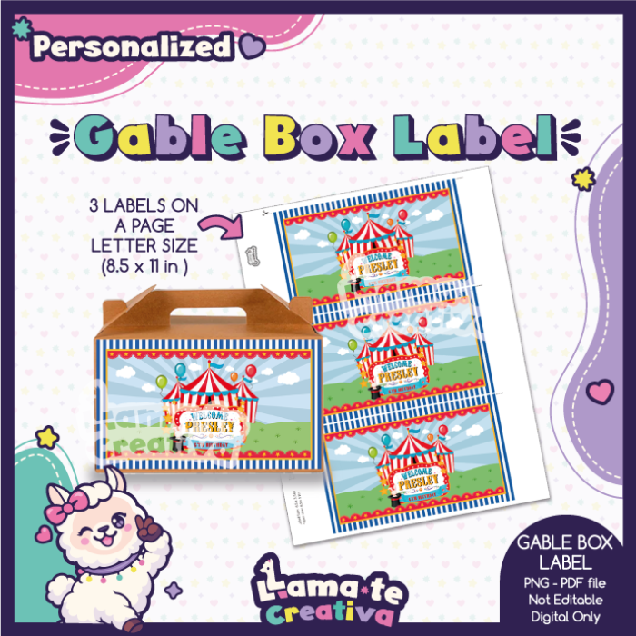 Circus & Carnival Gable Box Label | Personalized Birthday Party Favor - Image 2